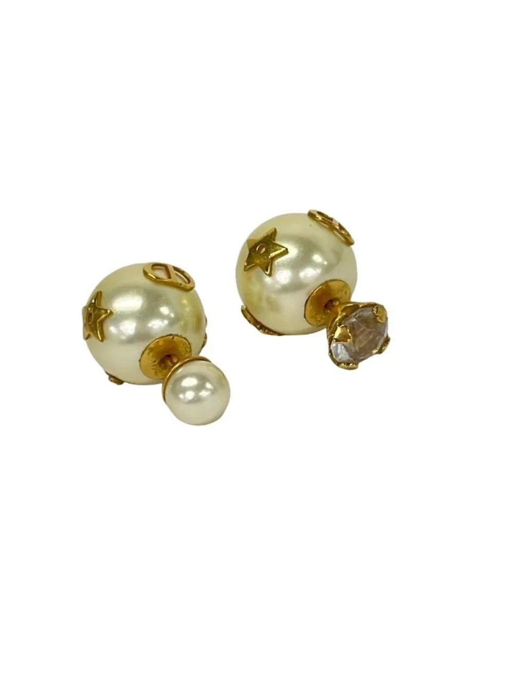 Dior Earrings Tribal White Gold Clear Hachi Clover Star CD Motif Visual